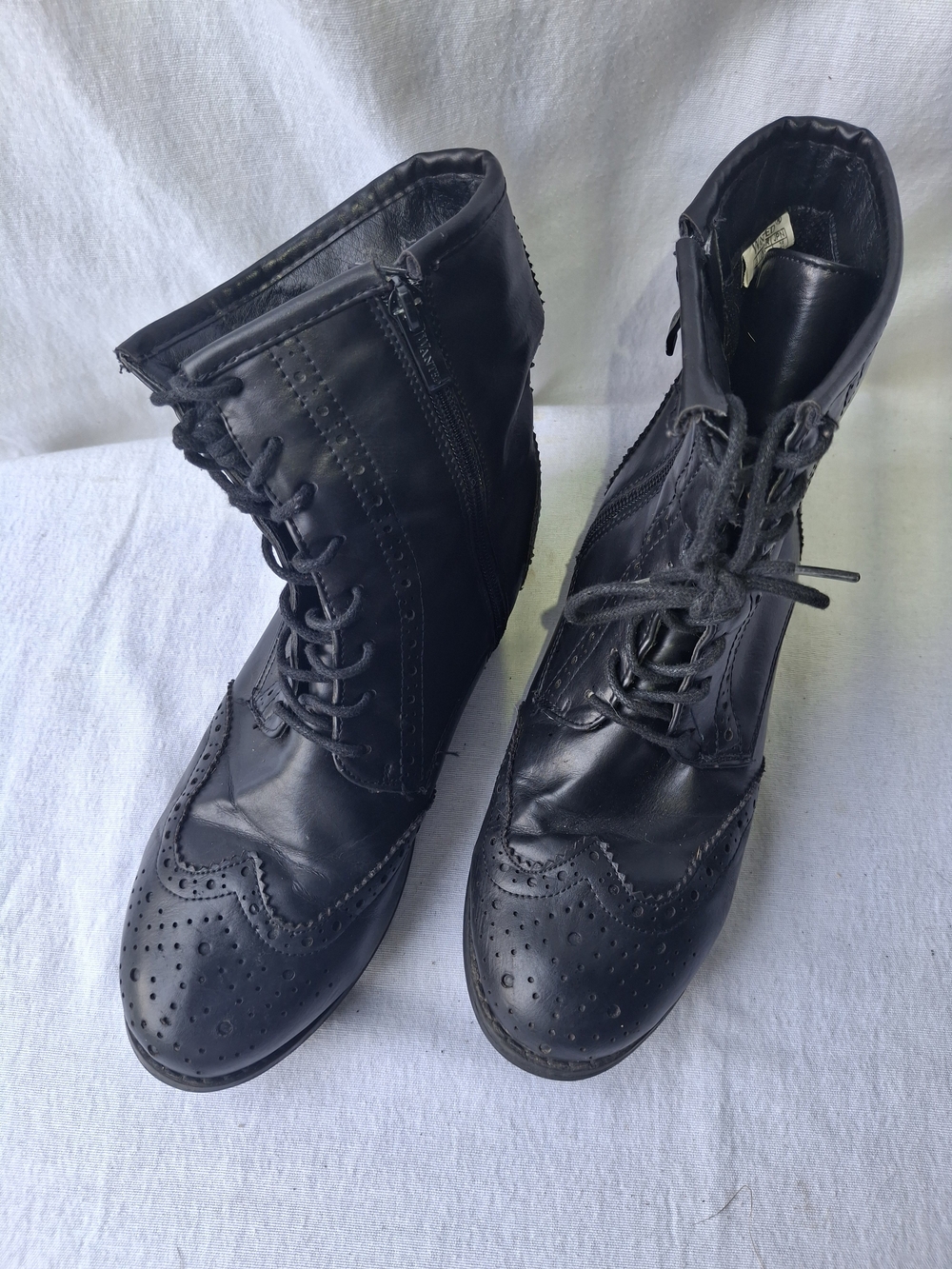 Wanted Black Lace-Up Wingtip Combat Boots